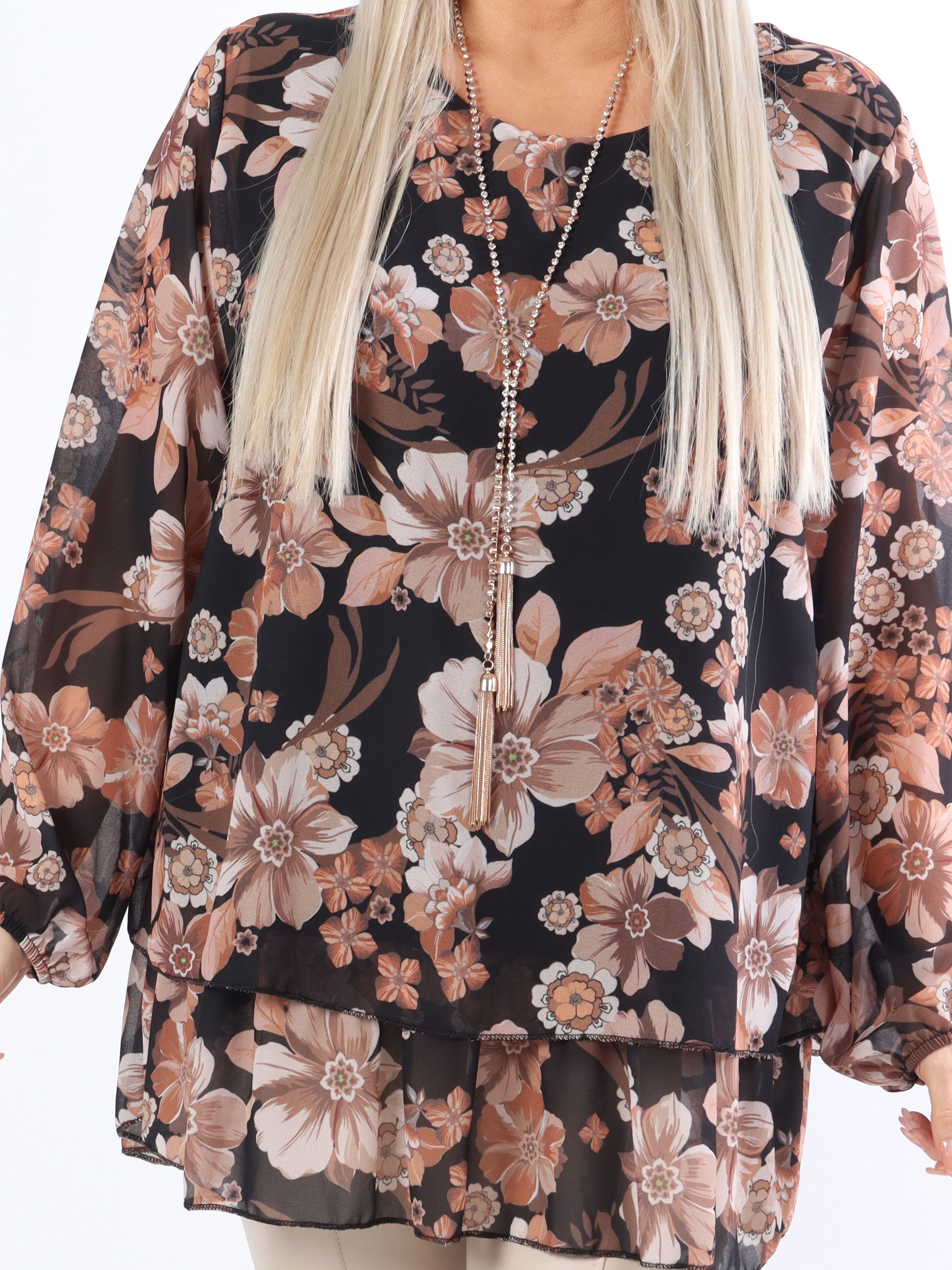 Wicky - Söt plus size tunika med blommönster - Beige